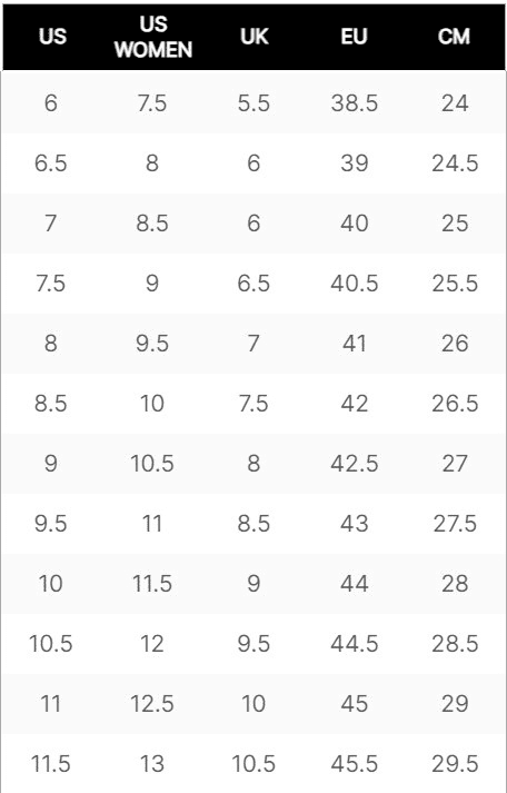 Size chart